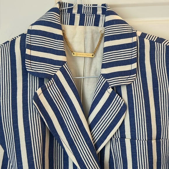 Women's Trina Turk Blue & White Striped Blazer Size 2 - Picture 2 of 7